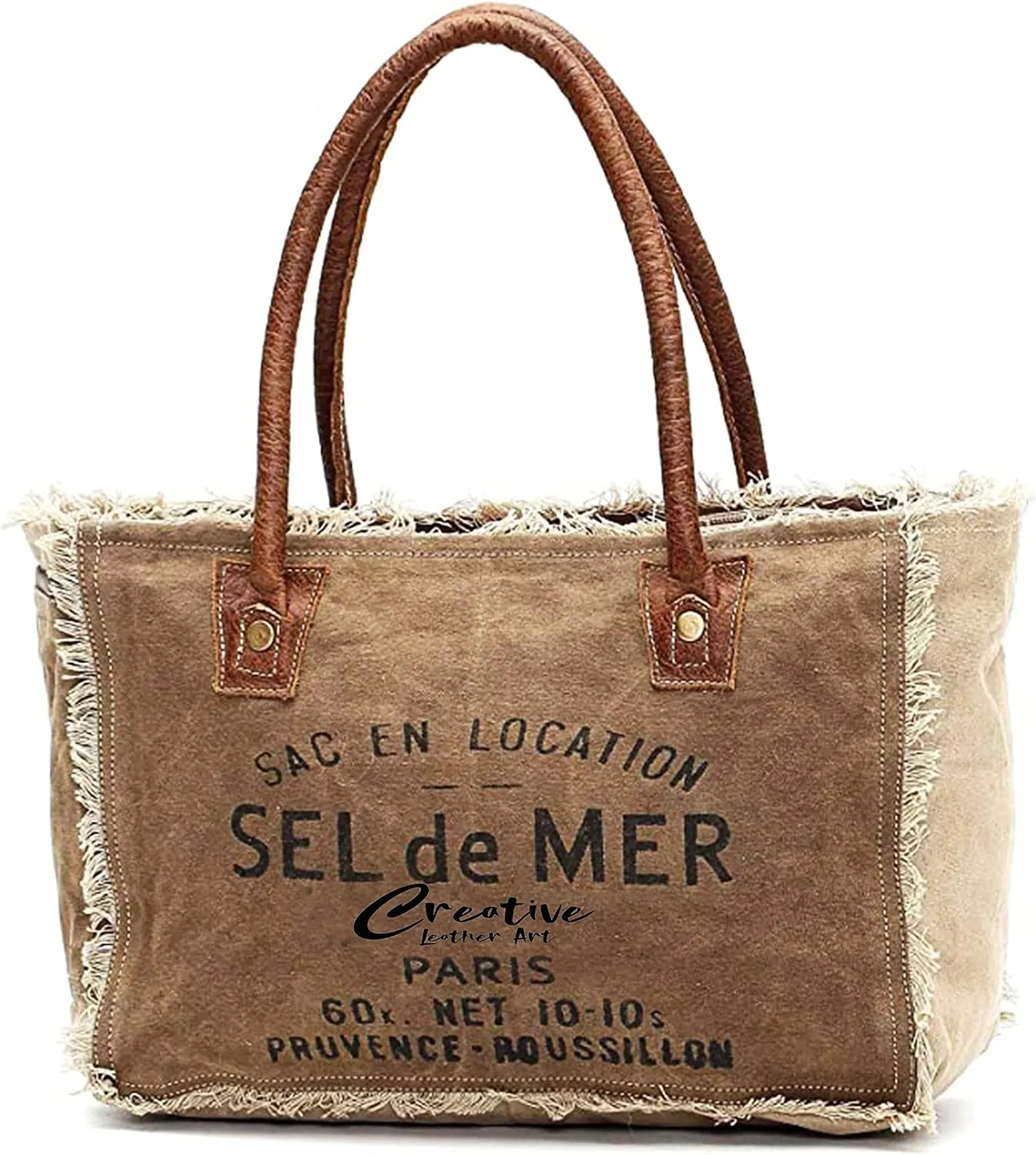 CLA Bags Sel De Mer Upcycled Canvas & Cowhide Tote