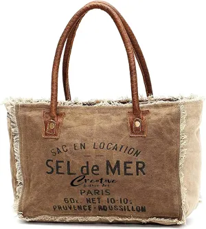 CLA Bags Sel De Mer Upcycled Canvas & Cowhide Tote