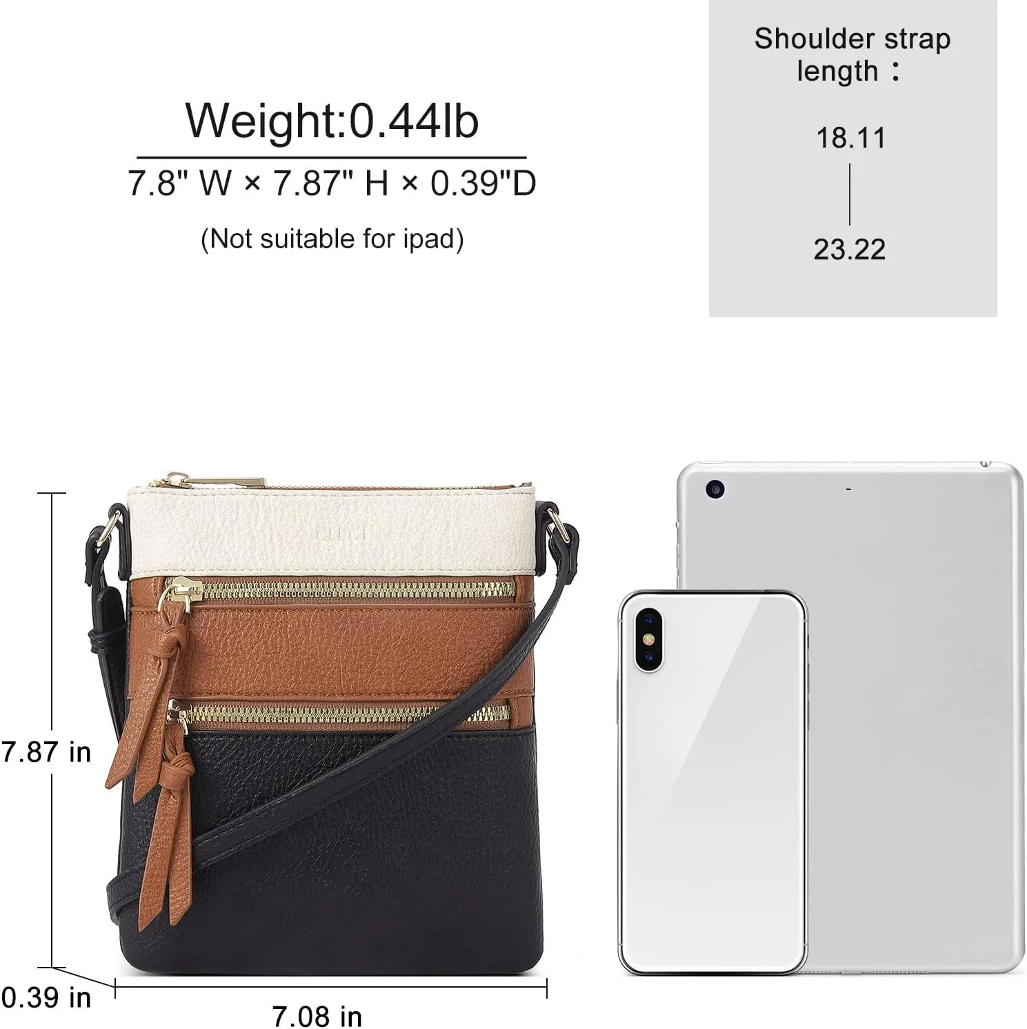 CLUCI Crossbody Purses for Women, Medium Size Zipper Pocket Adjustable Strap, Soft Leather Women's Shoulder Handbags