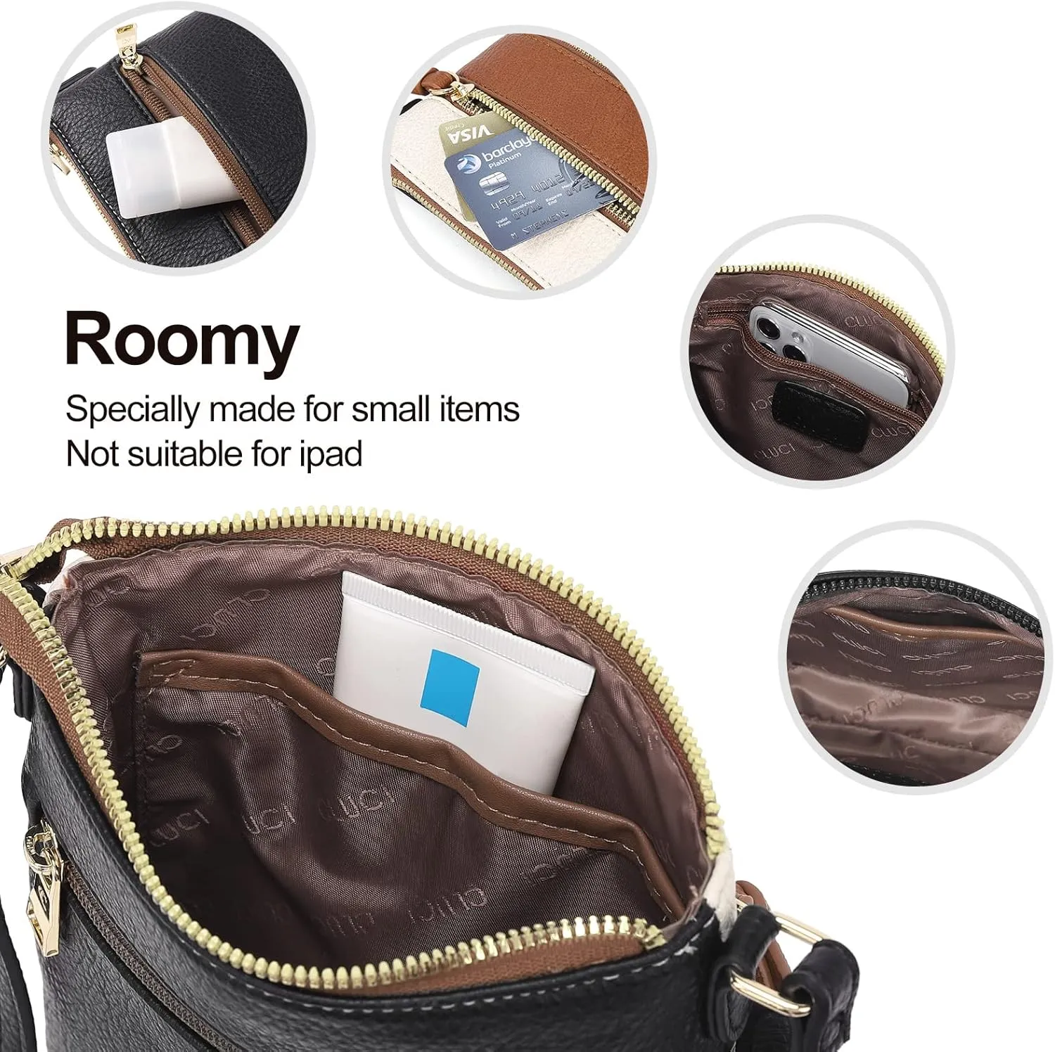 CLUCI Crossbody Purses for Women, Medium Size Zipper Pocket Adjustable Strap, Soft Leather Women's Shoulder Handbags