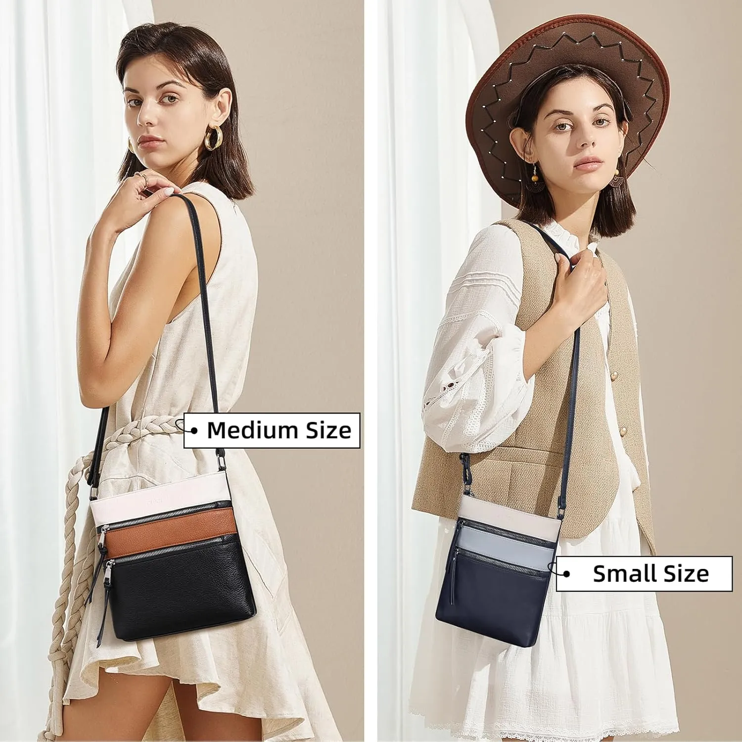 CLUCI Crossbody Purses for Women, Medium Size Zipper Pocket Adjustable Strap, Soft Leather Women's Shoulder Handbags