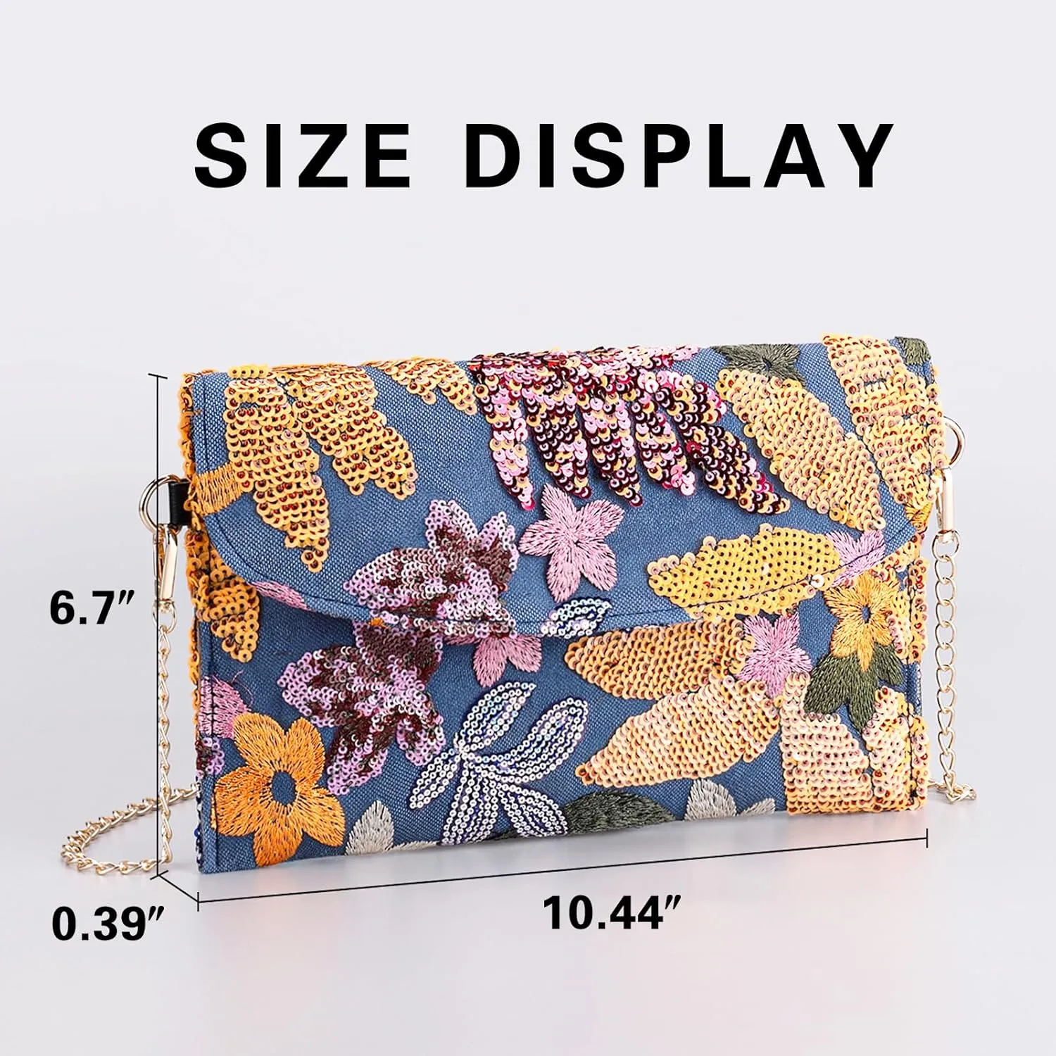Clutch Purses for Women, Envelope Package, Sequin Embroidered Flowers Cowboys Bag, Bohemian Handmade Handbags