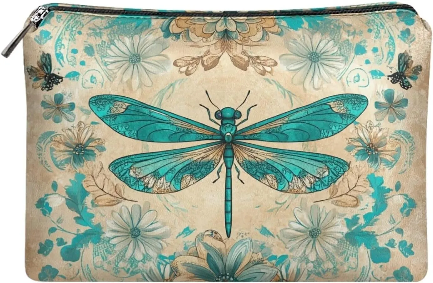 COEQINE Dragonfly Cosmetic Makeup Bag for Women Western Leather Cosmetic With Zipper for Travel Cosmetic Case for Ladies Party Bag Leather Purse for Women Small Cosmetic Wallet for Birthday Party