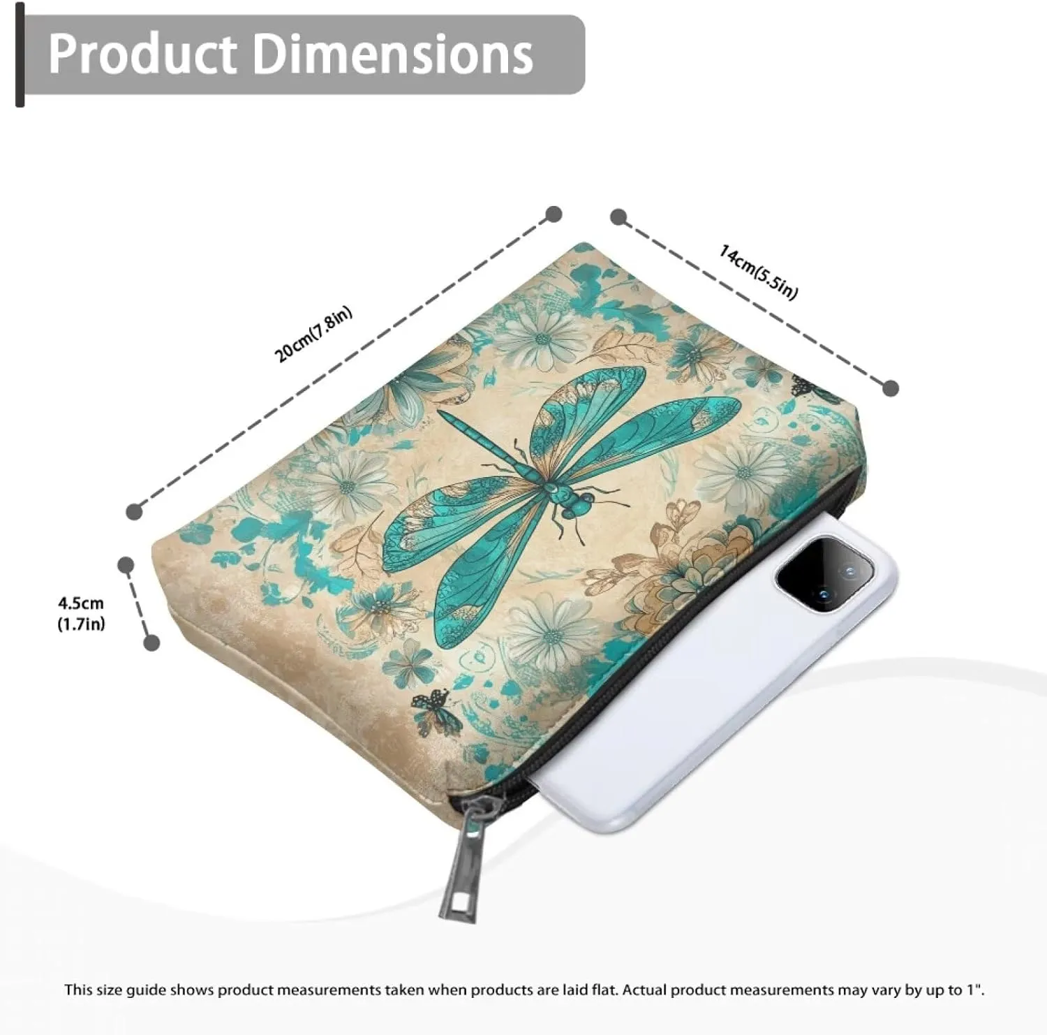 COEQINE Dragonfly Cosmetic Makeup Bag for Women Western Leather Cosmetic With Zipper for Travel Cosmetic Case for Ladies Party Bag Leather Purse for Women Small Cosmetic Wallet for Birthday Party
