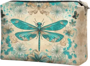 COEQINE Dragonfly Cosmetic Makeup Bag for Women Western Leather Cosmetic With Zipper for Travel Cosmetic Case for Ladies Party Bag Leather Purse for Women Small Cosmetic Wallet for Birthday Party