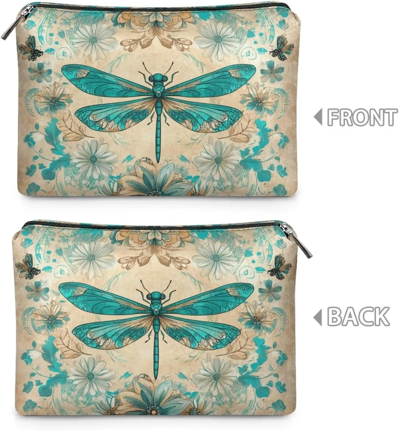 COEQINE Dragonfly Cosmetic Makeup Bag for Women Western Leather Cosmetic With Zipper for Travel Cosmetic Case for Ladies Party Bag Leather Purse for Women Small Cosmetic Wallet for Birthday Party