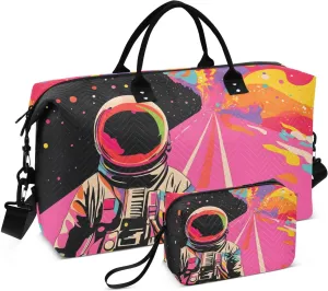 Colorful Astronaut Galaxy Duffel Bag for Travel Gym Sport, Weekender Travel Bags Carry on Overnight Bag