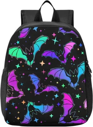 Colorful Bats Toddler Backpack Waterproof Mini Backpack Boys/Girls Cute Small Backpack Kindergarten Pre School Bags (M