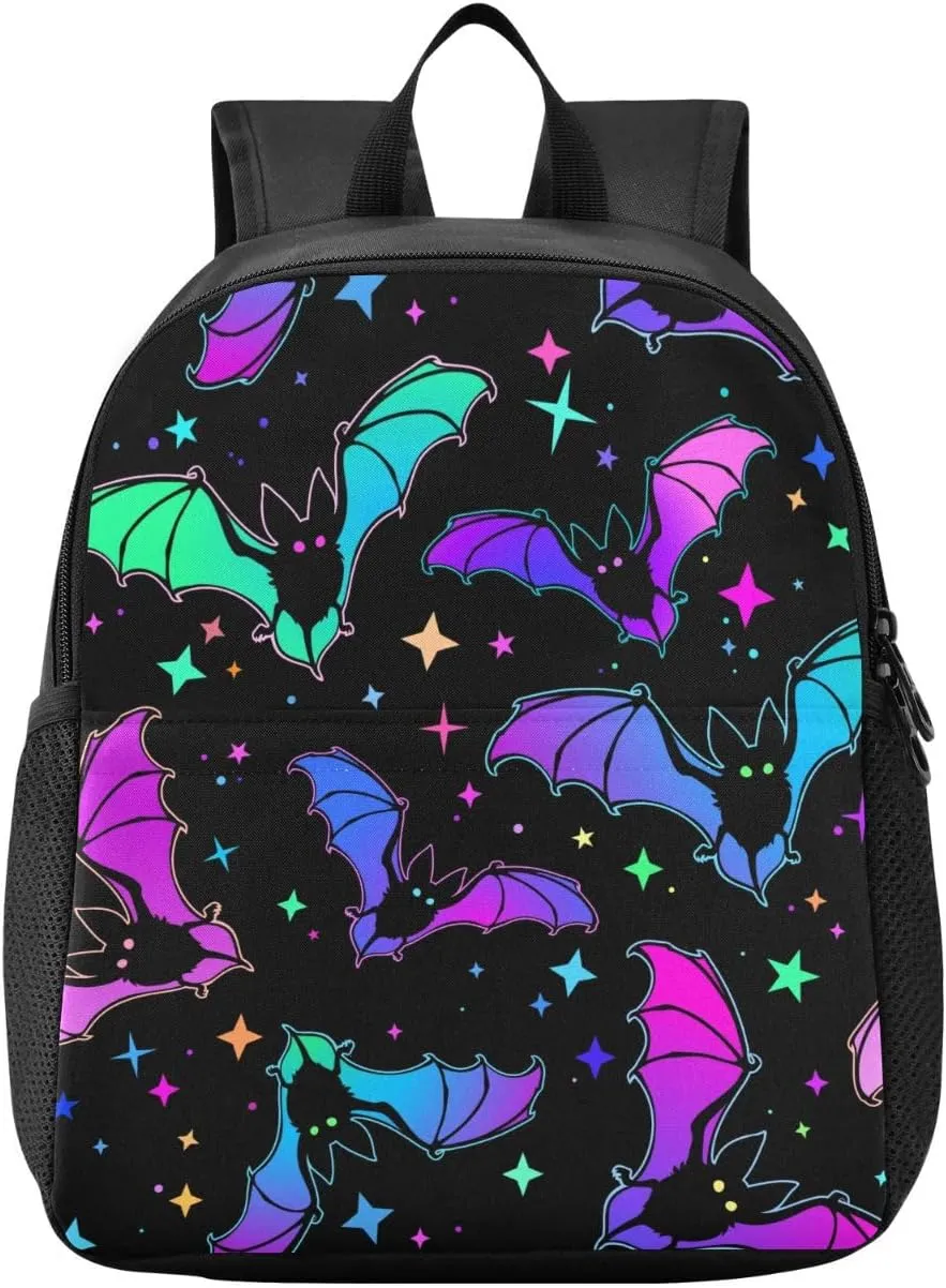 Colorful Bats Toddler Backpack Waterproof Mini Backpack Boys/Girls Cute Small Backpack Kindergarten Pre School Bags (M