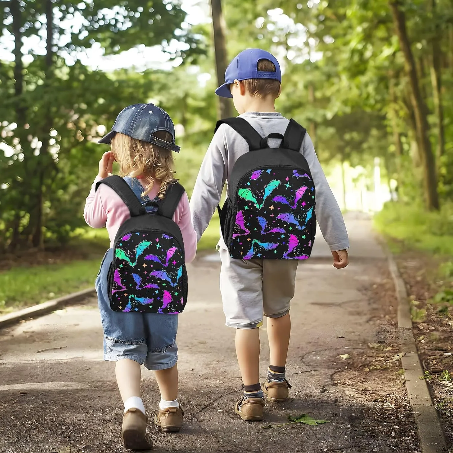 Colorful Bats Toddler Backpack Waterproof Mini Backpack Boys/Girls Cute Small Backpack Kindergarten Pre School Bags (M