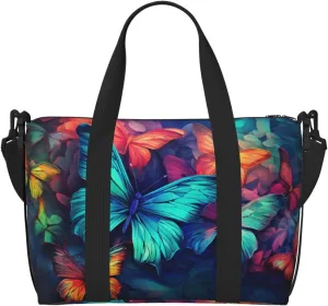 Colorful Butterfly Travel Duffel Bag Fantasy Carry On Tote Bag for Women Large Shoulder Weekender Overnight Bag Sports Gym Bag
