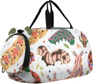 Colorful Caterpillar Sports Duffle Bag for Girls Boys, Gym Bag with Shoe Compartment, Kids Travel Overnight Weekender Shoulder Bag