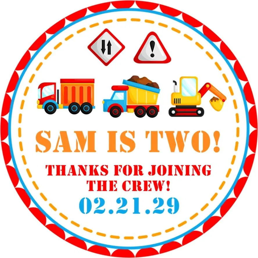 Colorful Construction Birthday Stickers