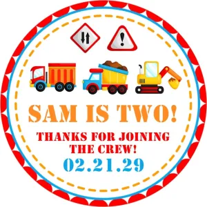 Colorful Construction Birthday Stickers
