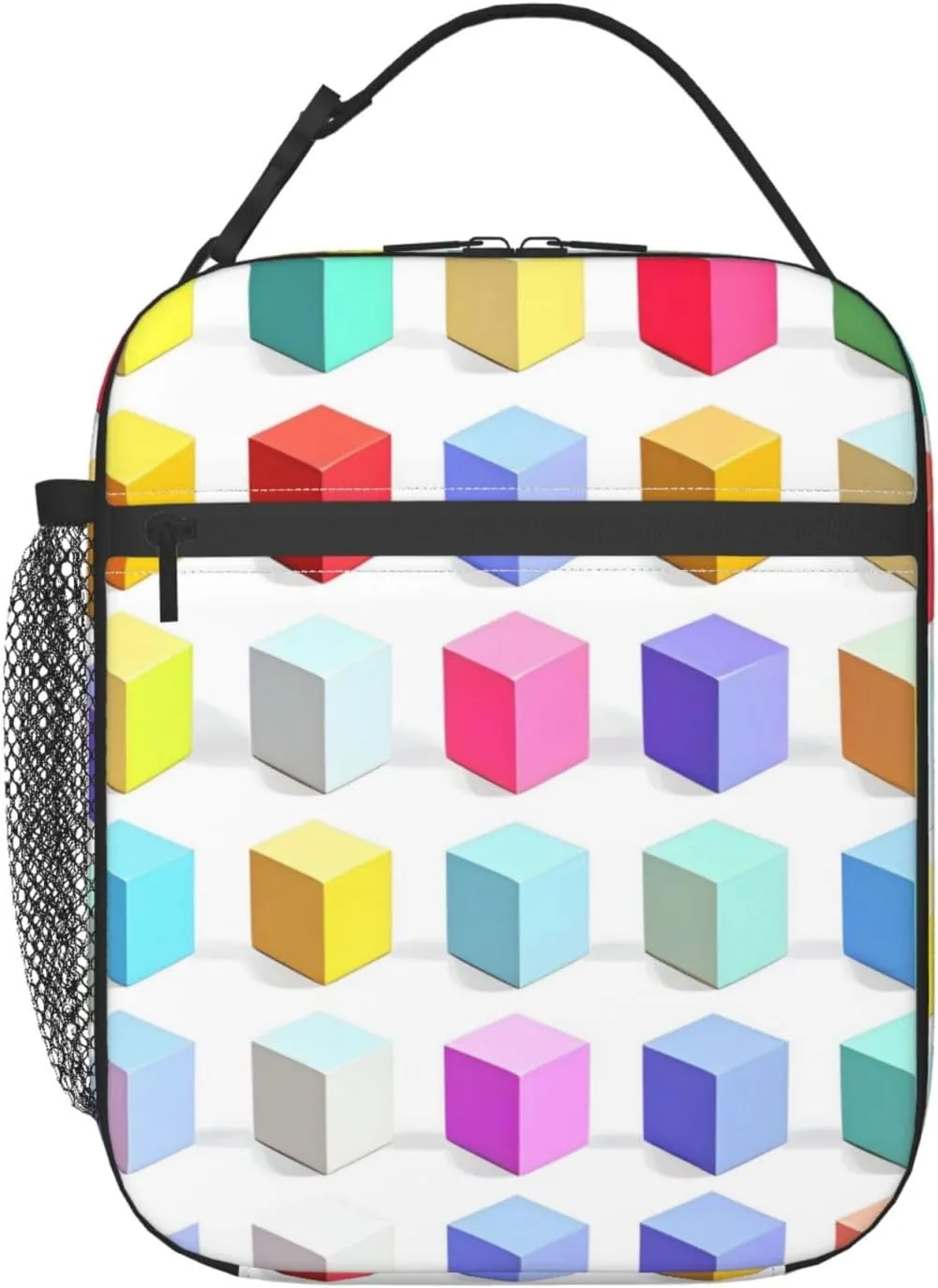 Colorful Cubes Lunch Tote Bag,Food Handbags Case For Women Lunch Box Insulated Lunch Container