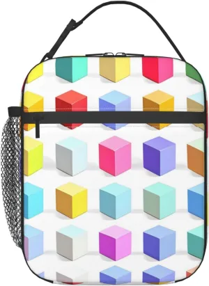 Colorful Cubes Lunch Tote Bag,Food Handbags Case For Women Lunch Box Insulated Lunch Container