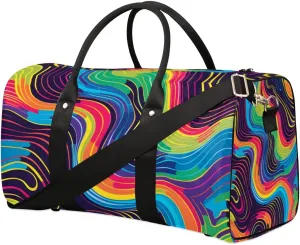 Colorful Curve Pattern Travel Duffel bag for Men Women Weekender Overnight Bag Gym Bag Carry On Luggage Bags for Yoga Workout Sports