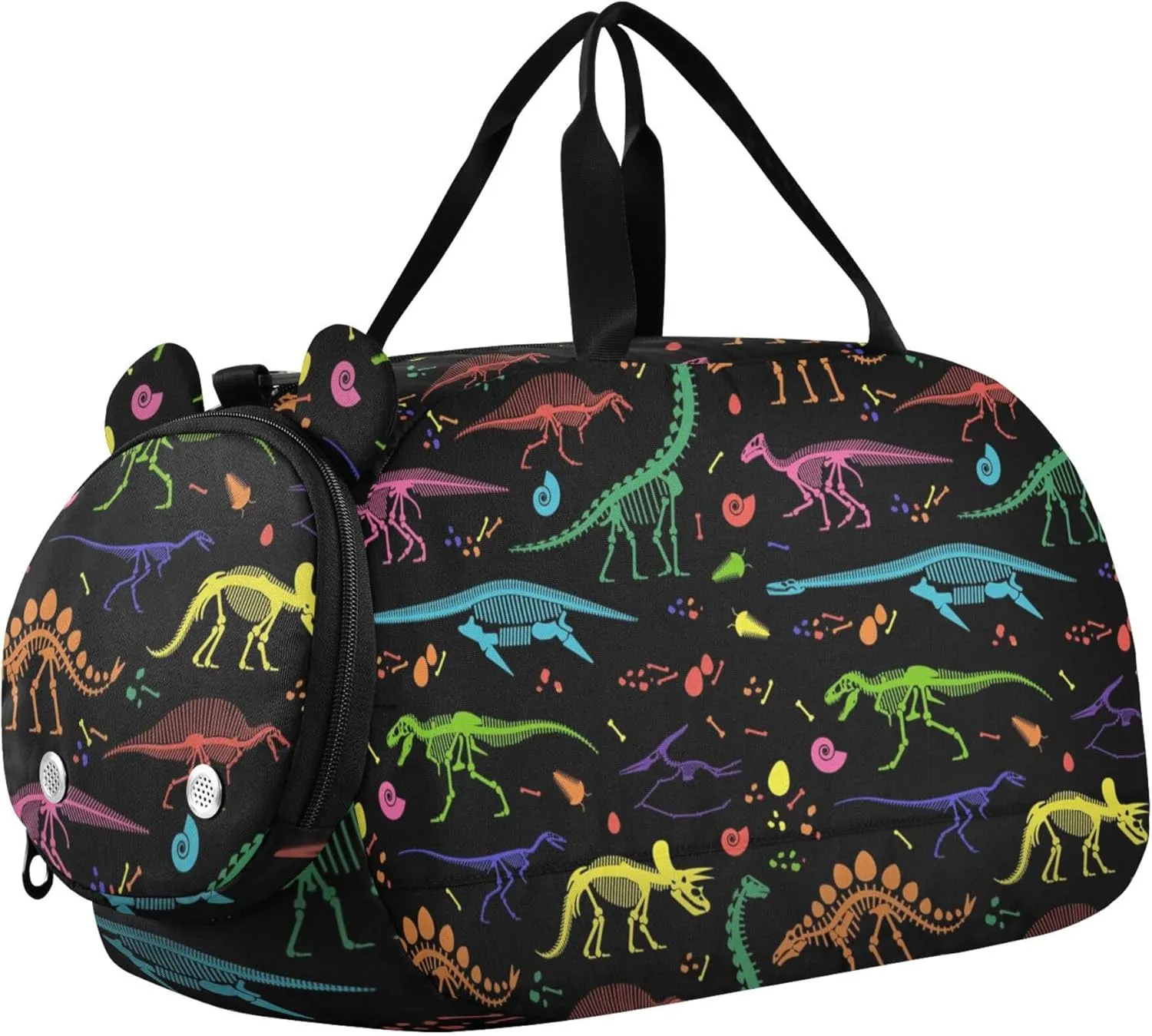 Colorful Dinosaur Fossil Sports Duffle Bag for Girls Boys, Gym Bag with Shoe Compartment, Kids Travel Overnight Weekender Shoulder Bag