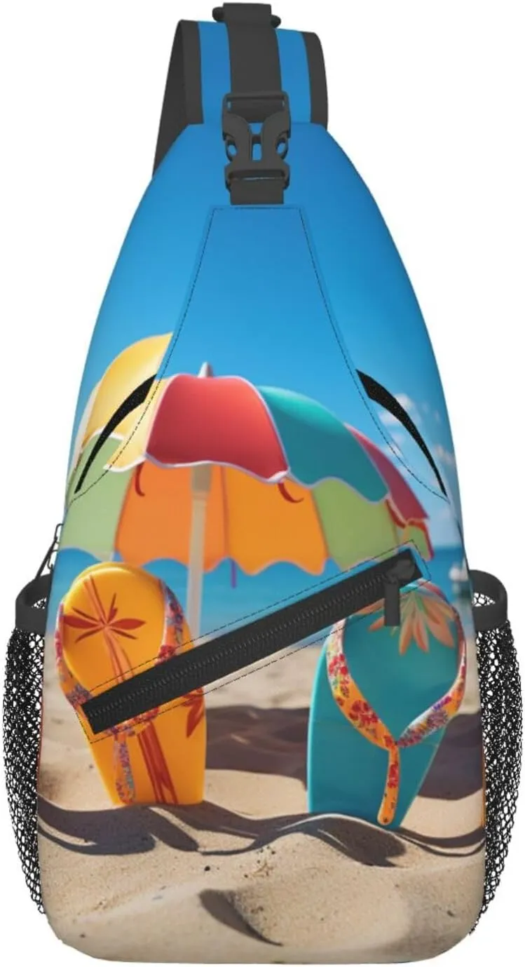Colorful Flip Flops Beach Ball Sling Bag Backpack For Men Cross Chest Bag Crossbody Shoulder Bag Travel Hiking Daypack