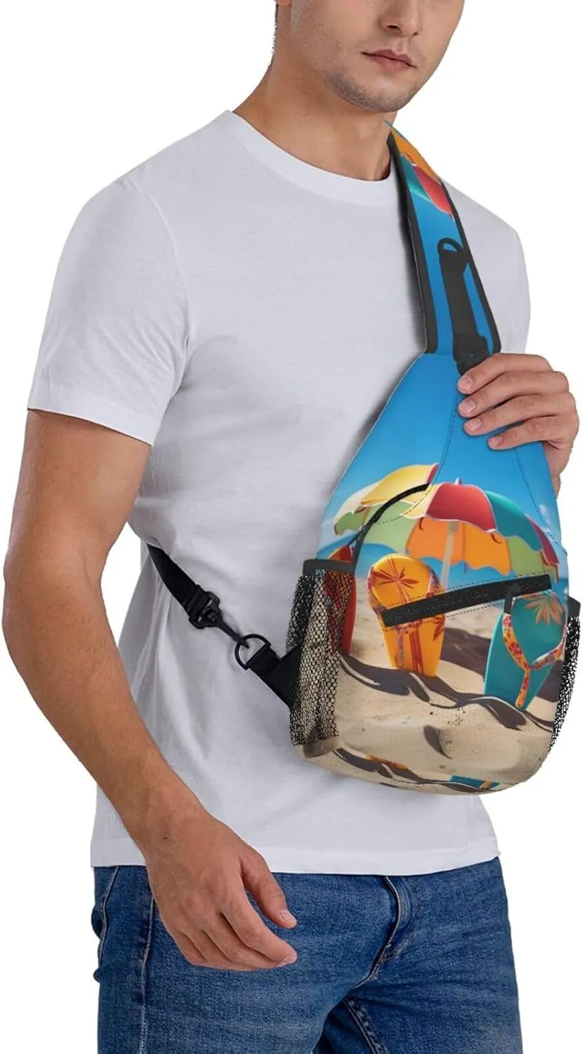 Colorful Flip Flops Beach Ball Sling Bag Backpack For Men Cross Chest Bag Crossbody Shoulder Bag Travel Hiking Daypack