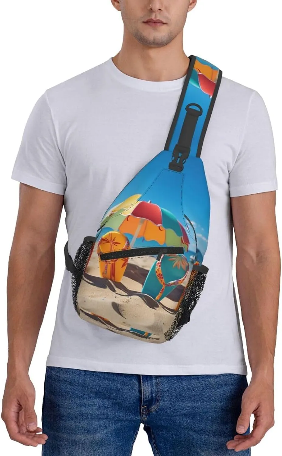 Colorful Flip Flops Beach Ball Sling Bag Backpack For Men Cross Chest Bag Crossbody Shoulder Bag Travel Hiking Daypack