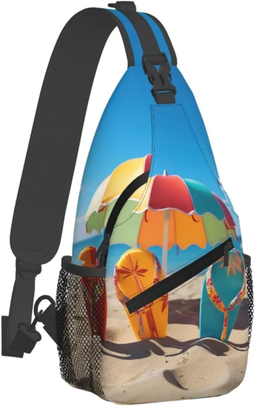 Colorful Flip Flops Beach Ball Sling Bag Backpack For Men Cross Chest Bag Crossbody Shoulder Bag Travel Hiking Daypack
