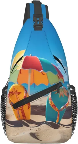 Colorful Flip Flops Beach Ball Sling Bag Backpack For Men Cross Chest Bag Crossbody Shoulder Bag Travel Hiking Daypack