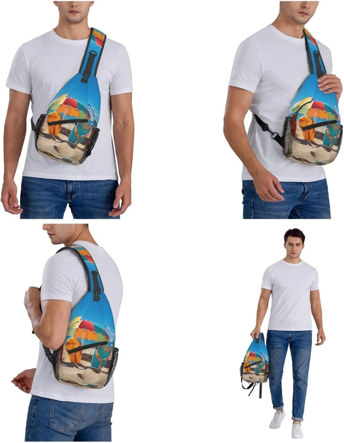 Colorful Flip Flops Beach Ball Sling Bag Backpack For Men Cross Chest Bag Crossbody Shoulder Bag Travel Hiking Daypack