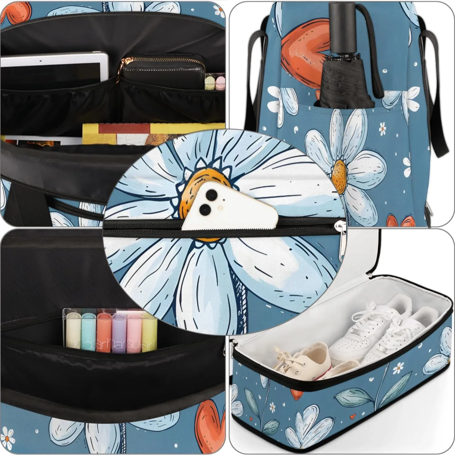 Colorful Flower Beauty Pattern Travel Duffle Bag, Collapsible Travel Bag Sports Gym Bag With Shoes Compartment Weekender Bag Overnight Bag For Women Men