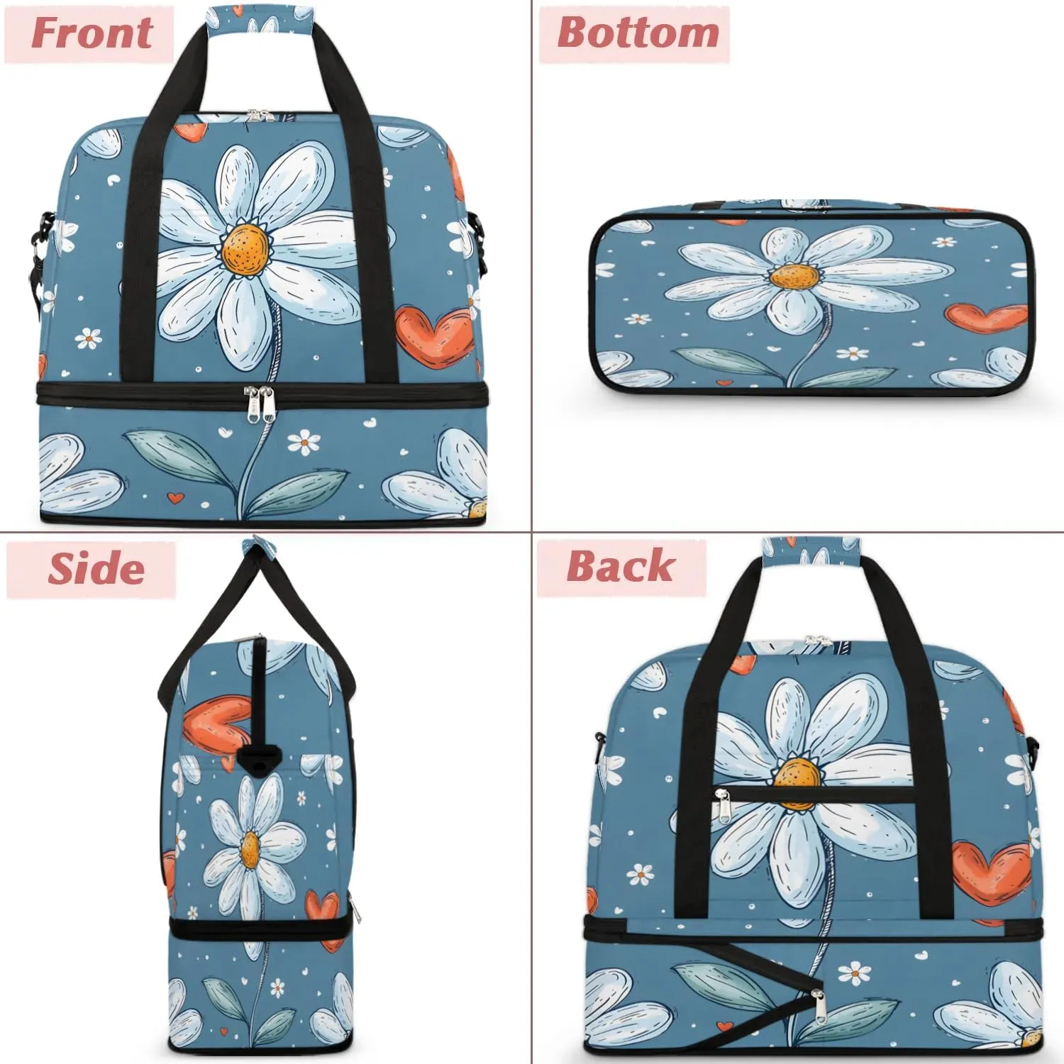 Colorful Flower Beauty Pattern Travel Duffle Bag, Collapsible Travel Bag Sports Gym Bag With Shoes Compartment Weekender Bag Overnight Bag For Women Men