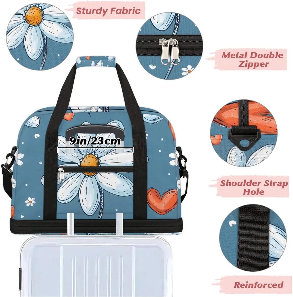 Colorful Flower Beauty Pattern Travel Duffle Bag, Collapsible Travel Bag Sports Gym Bag With Shoes Compartment Weekender Bag Overnight Bag For Women Men
