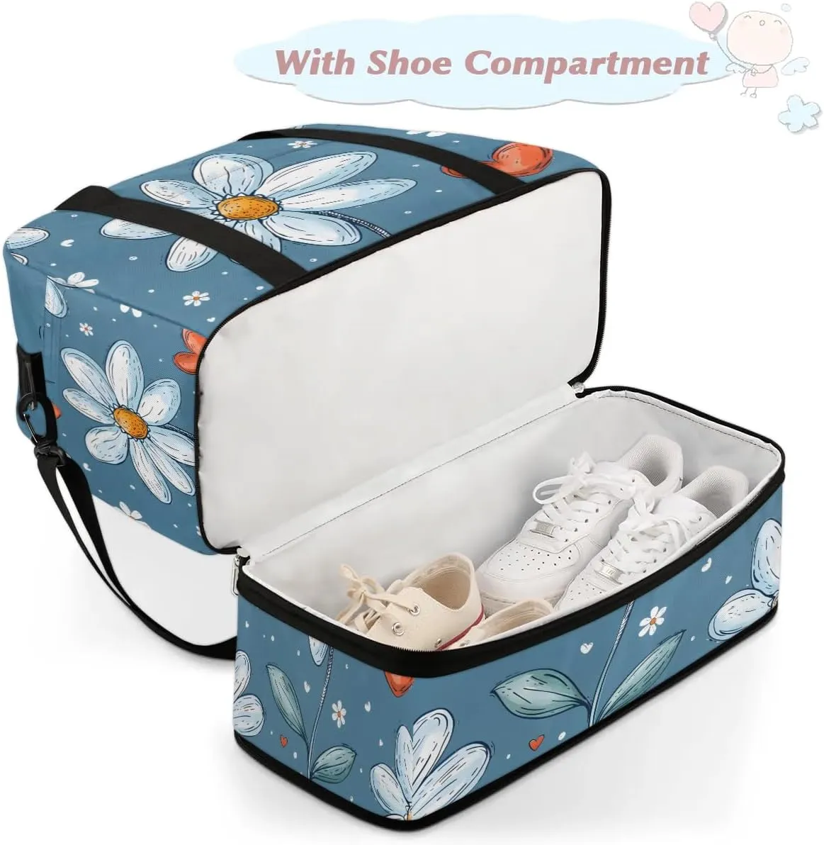 Colorful Flower Beauty Pattern Travel Duffle Bag, Collapsible Travel Bag Sports Gym Bag With Shoes Compartment Weekender Bag Overnight Bag For Women Men