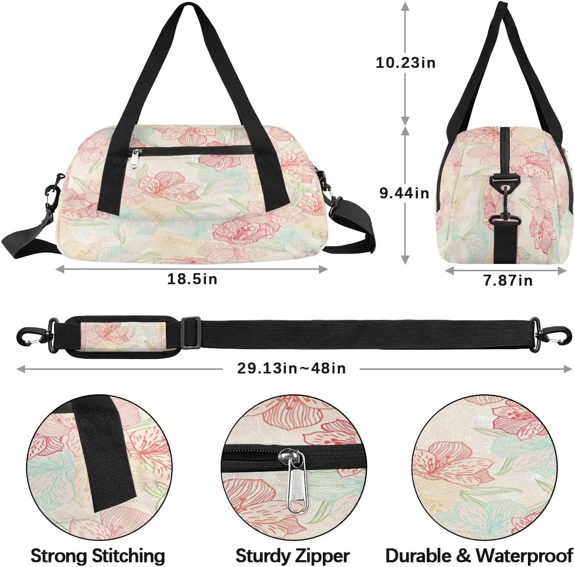 Colorful Flowers Print Gym Bag, Duffle Bag, Weekender Bag, Duffel Bag, Overnight Bag, Travel Duffel Bag, Dance Bag, Tote Bag, Beach Bag, Pool Bag, Gym Duffle Bag, Carry on Bag