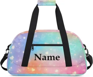 Colorful Heart Peach Personalized Duffle Bag for Kids Custom Dance Ballet Bag with Name Lightweight Travel Weekender Overnight Bags Sport Gym Duffel Bags Workout Carry On Tote Bag for Girls Boys