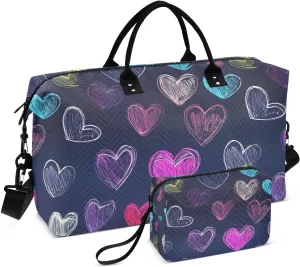 Colorful Hearts Duffel Bag for Travel Gym Sport, Weekender Travel Bags Carry on Overnight Bag