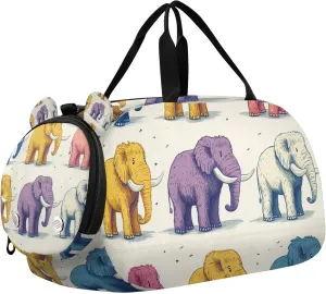 Colorful Mammoth Duffle Bag for Toddler Boys Girls, Gym Sports Bag with Shoe Compartments, Kids Travel Overnight Weekender Shoulder Bag