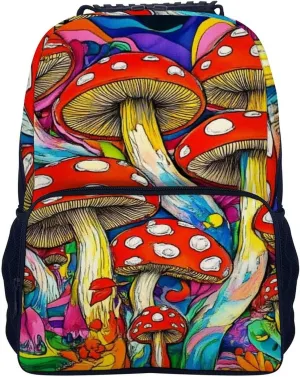 Colorful Mushrooms Art Shoulder Book Bags Polyester Multipurpose Anti-Theft Carry On Bag Large Capacity Travel Hiking & Camping Rucksack