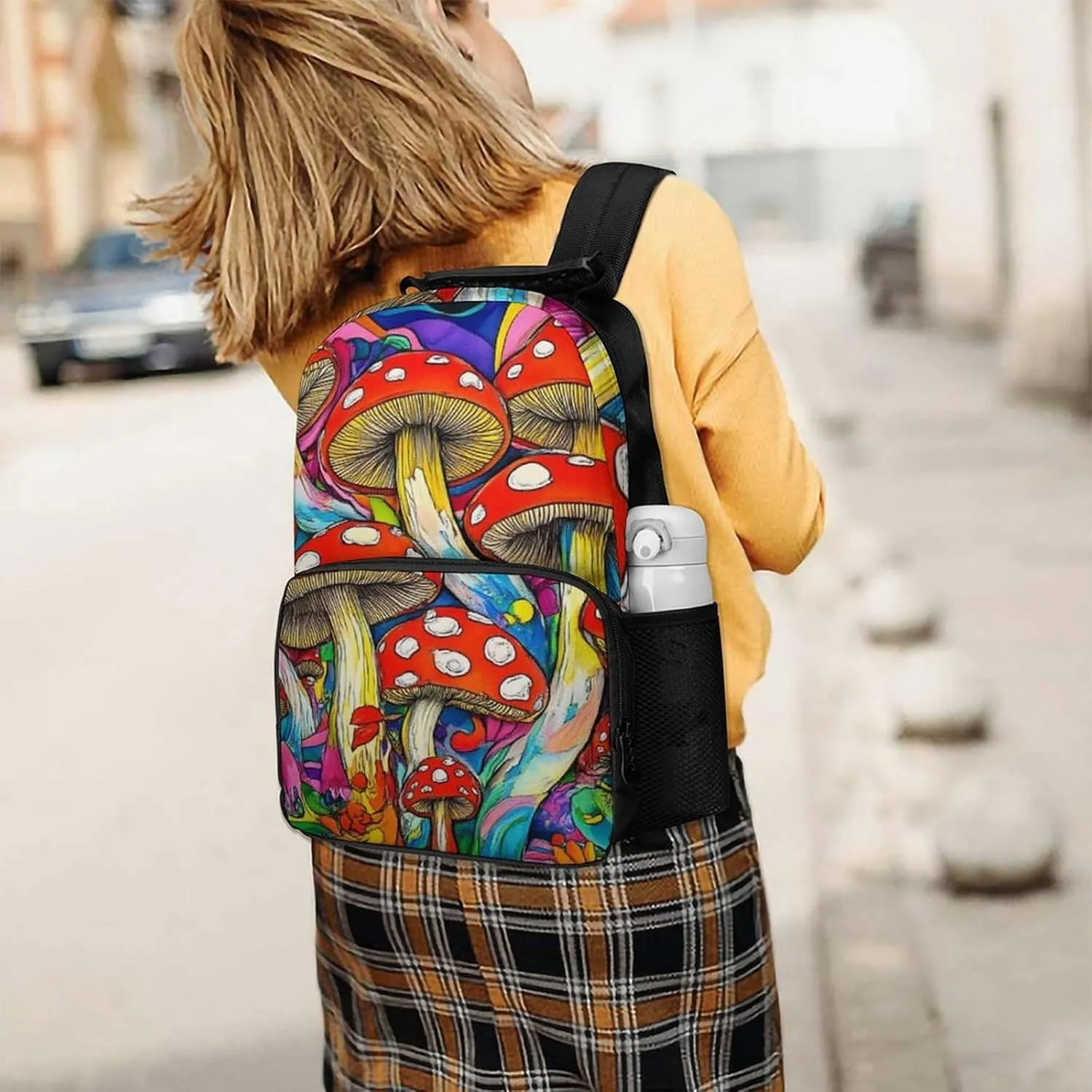 Colorful Mushrooms Art Shoulder Book Bags Polyester Multipurpose Anti-Theft Carry On Bag Large Capacity Travel Hiking & Camping Rucksack
