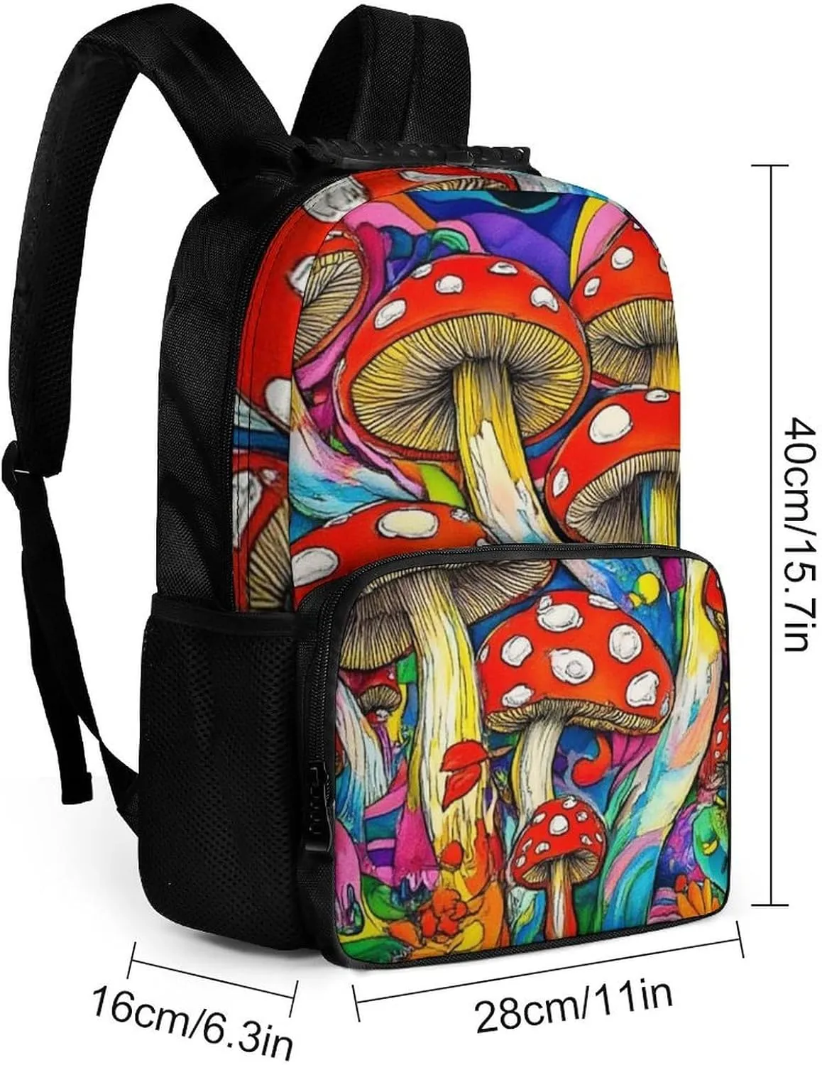 Colorful Mushrooms Art Shoulder Book Bags Polyester Multipurpose Anti-Theft Carry On Bag Large Capacity Travel Hiking & Camping Rucksack