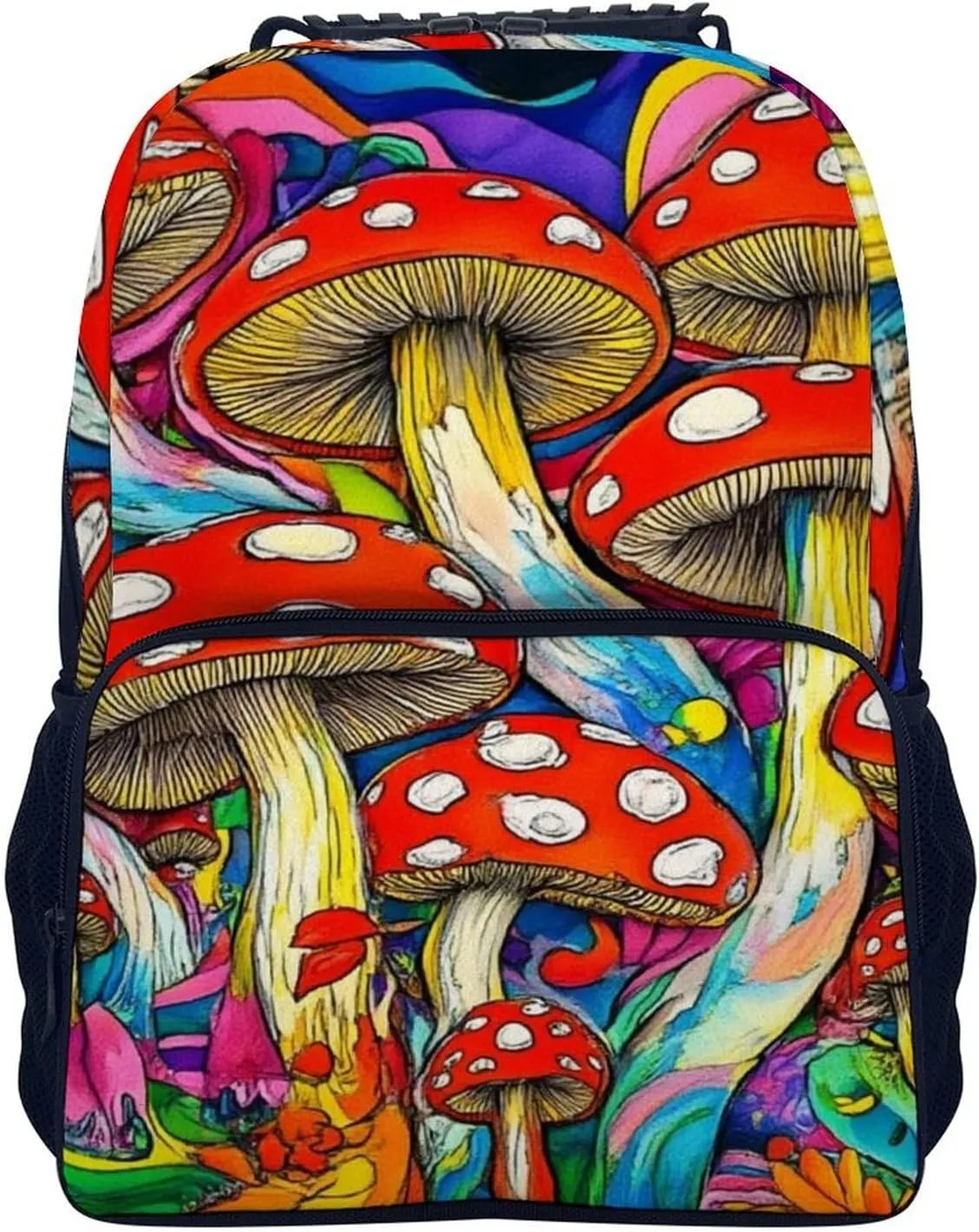 Colorful Mushrooms Art Shoulder Book Bags Polyester Multipurpose Anti-Theft Carry On Bag Large Capacity Travel Hiking & Camping Rucksack