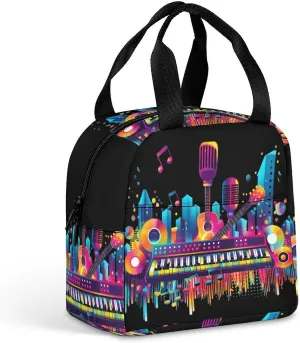 Colorful Musical Instruments Funny Reusable Lunch Bag Insulated Tote Box Cooler Food Handbags Case For Women Men 8.5 X 8 X 5 Inches