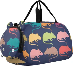 Colorful Rats Nice Mouses Sports Duffle Bag for Girls Boys, Gym Bag with Shoe Compartment, Kids Travel Overnight Weekender Shoulder Bag