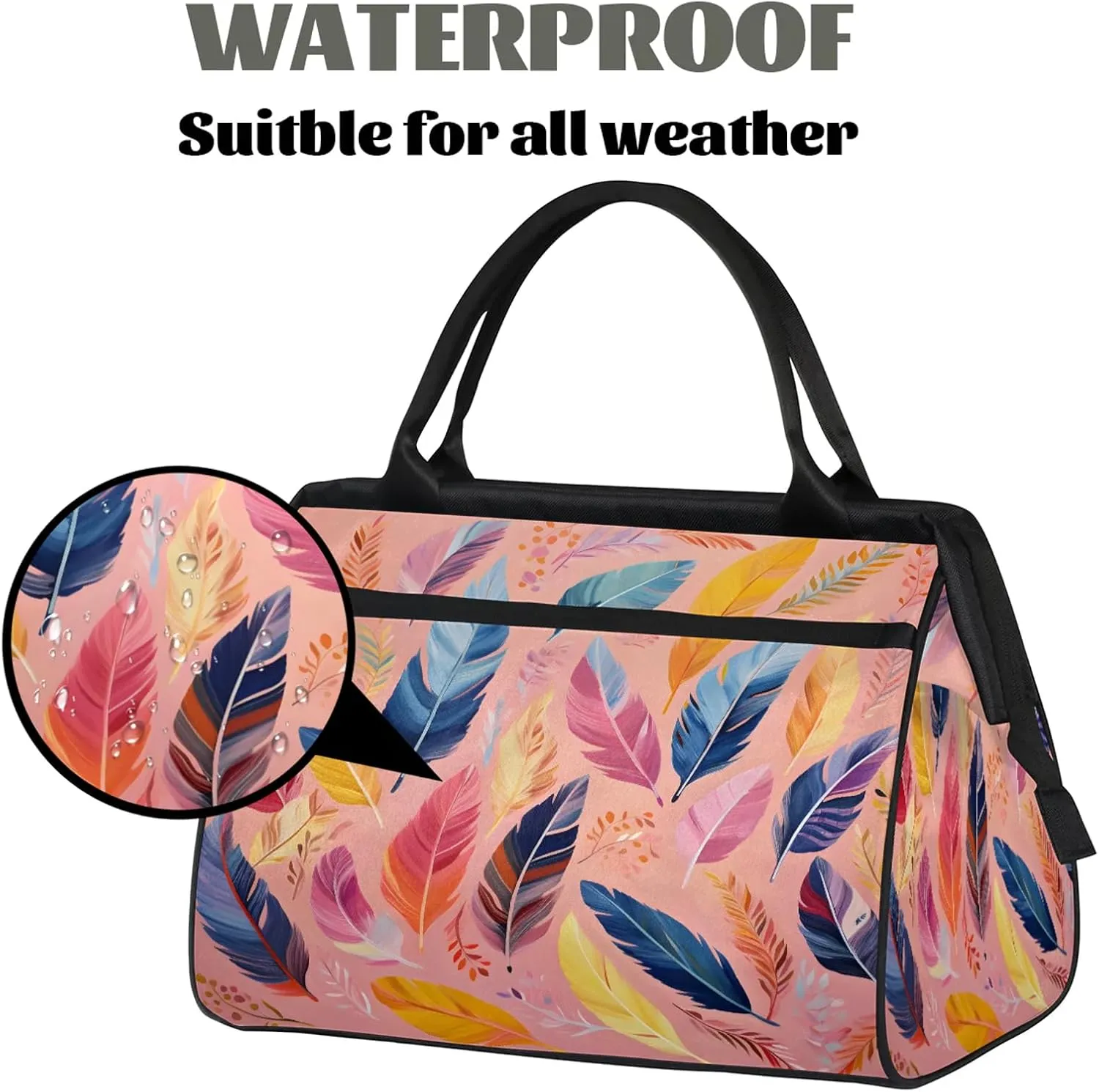 Colorful Sharp Feathers Large Travel Duffel Bag Gym Tote Bag for Women Men Waterproof Weekend Overnight Bag Carry On Tote Luggage with Pocket Personal Item Bags Sports Bag fit Travel Sports Gym Yoga
