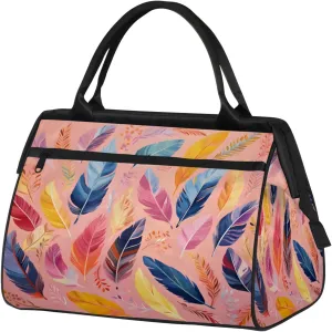 Colorful Sharp Feathers Large Travel Duffel Bag Gym Tote Bag for Women Men Waterproof Weekend Overnight Bag Carry On Tote Luggage with Pocket Personal Item Bags Sports Bag fit Travel Sports Gym Yoga