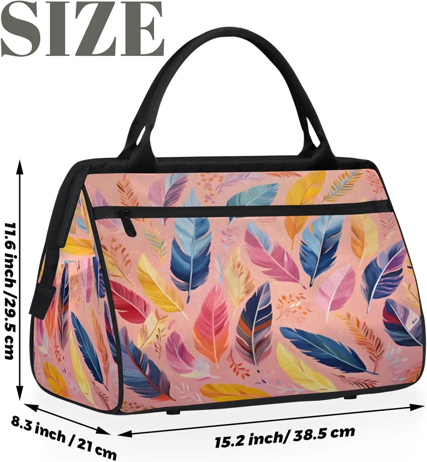 Colorful Sharp Feathers Large Travel Duffel Bag Gym Tote Bag for Women Men Waterproof Weekend Overnight Bag Carry On Tote Luggage with Pocket Personal Item Bags Sports Bag fit Travel Sports Gym Yoga