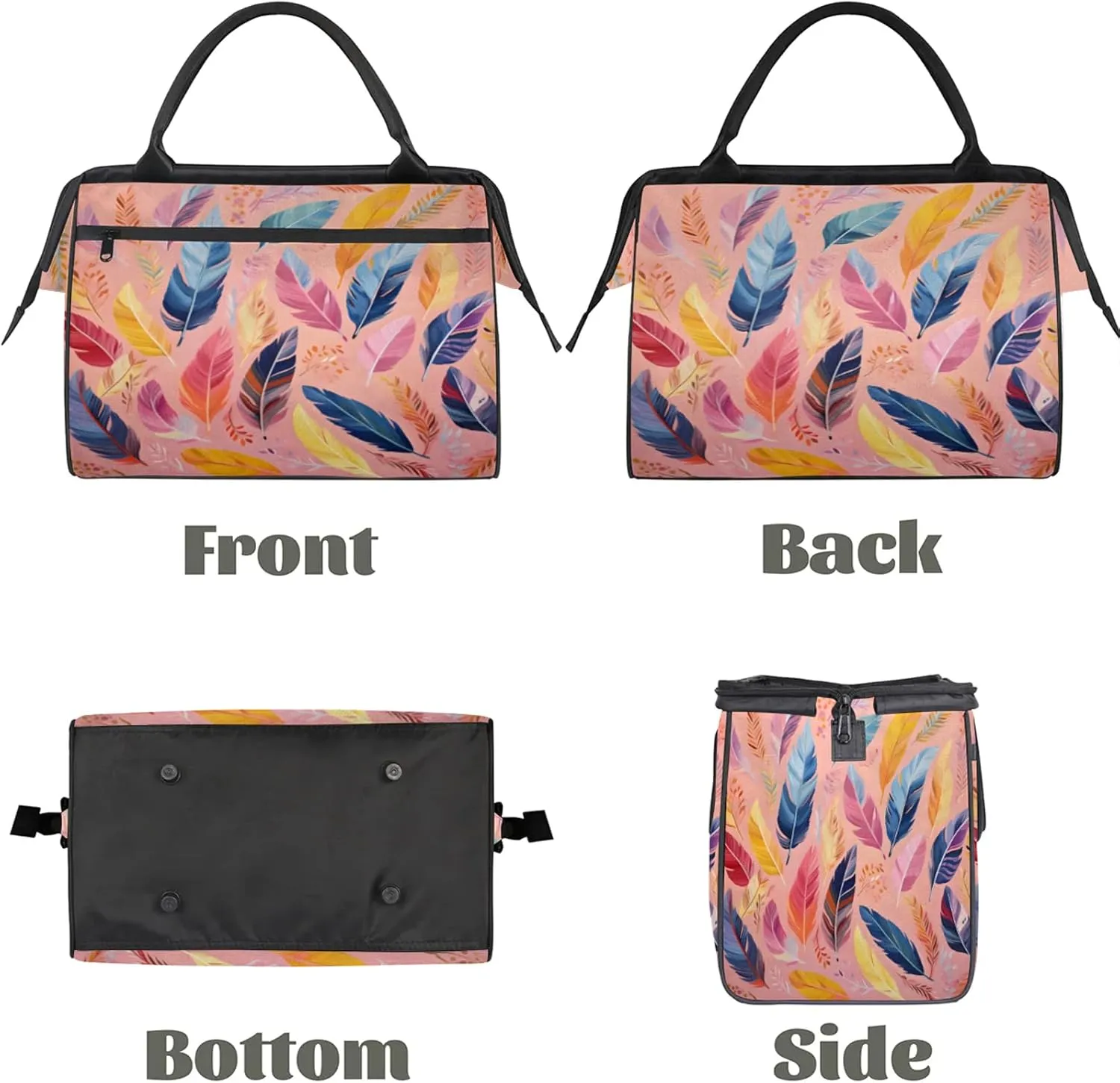 Colorful Sharp Feathers Large Travel Duffel Bag Gym Tote Bag for Women Men Waterproof Weekend Overnight Bag Carry On Tote Luggage with Pocket Personal Item Bags Sports Bag fit Travel Sports Gym Yoga