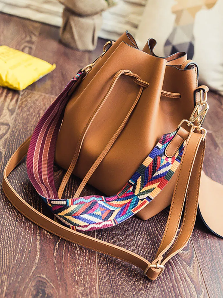 Colorful Strap Bucket Leather Bags