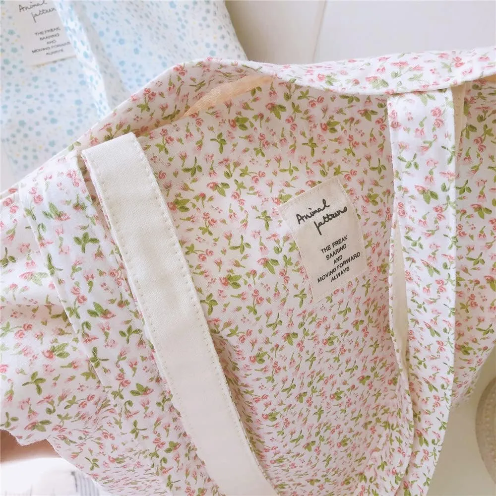 Cotton Canvas Tote Bag Reusable Soft Grocery Cloth Bag Floral Shoulder Bag for Beach Travel Shopping