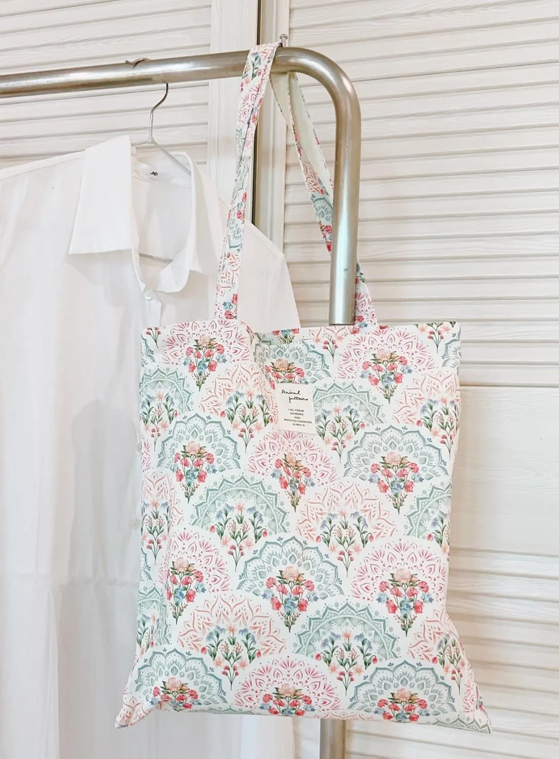 Cotton Canvas Tote Bag Reusable Soft Grocery Cloth Bag Floral Shoulder Bag for Beach Travel Shopping