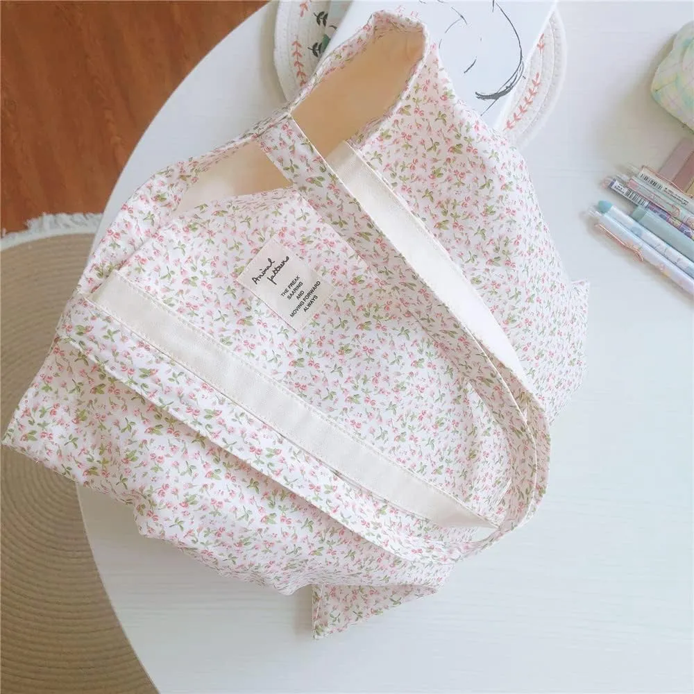 Cotton Canvas Tote Bag Reusable Soft Grocery Cloth Bag Floral Shoulder Bag for Beach Travel Shopping